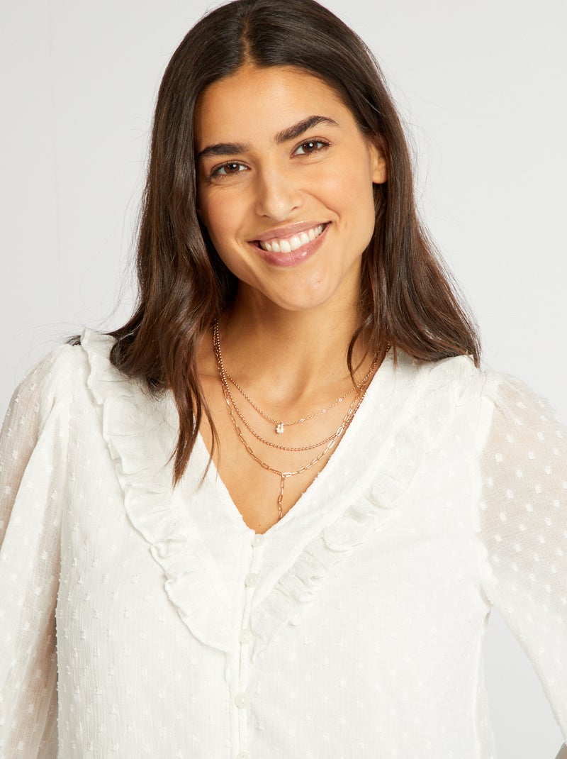 Korte blouse van plumetis WIT - Kiabi