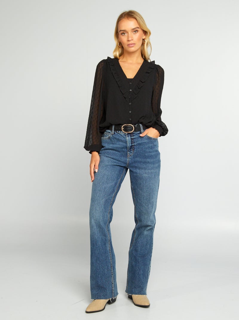 Korte blouse van plumetis zwart - Kiabi