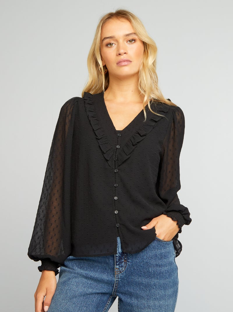 Korte blouse van plumetis zwart - Kiabi