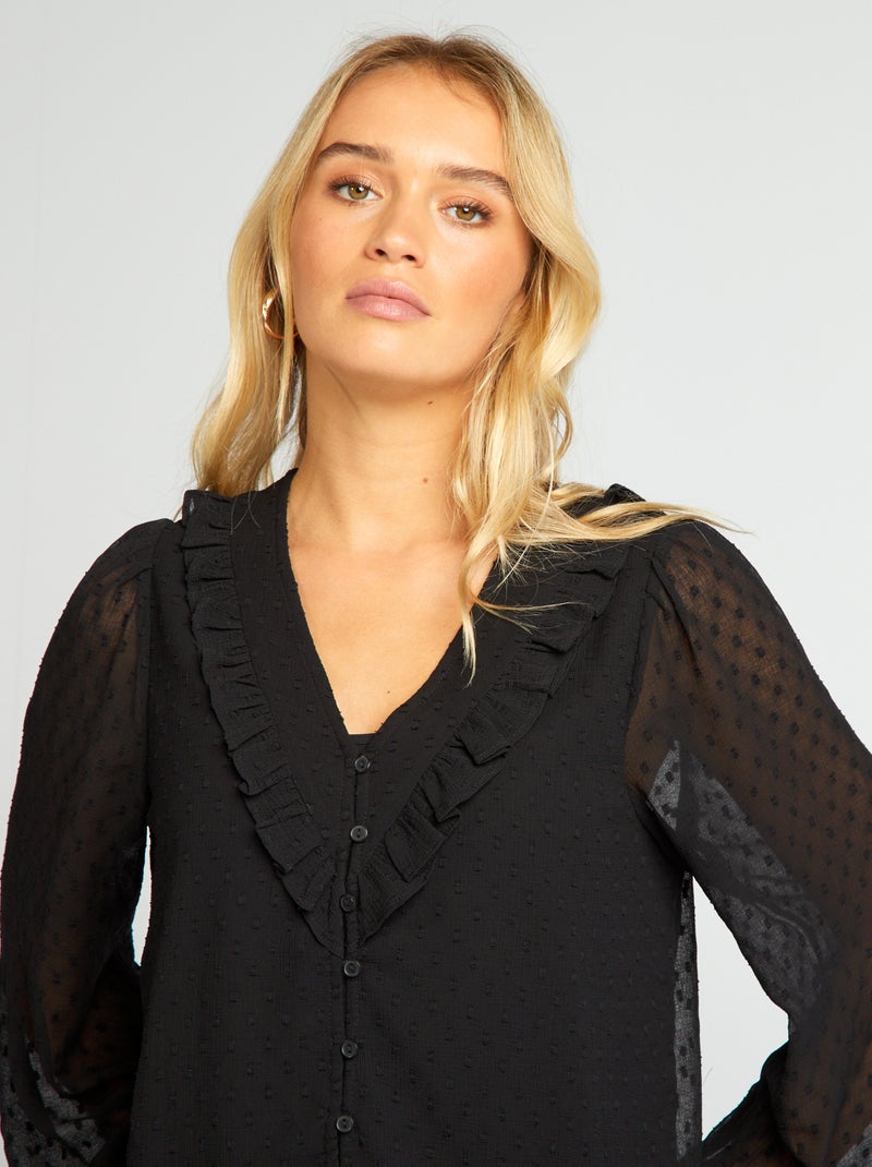 Korte blouse van plumetis zwart - Kiabi