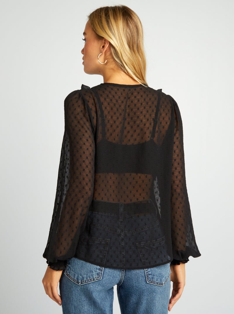 Korte blouse van plumetis zwart - Kiabi