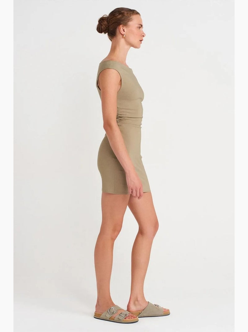 Korte bodycon bardot-jurk dilvin Kaki - Kiabi