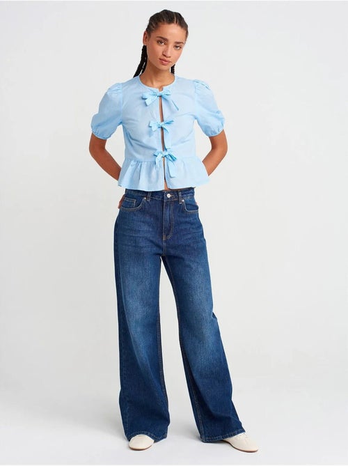 Korte damesblouse met strikdetail dilvin - Kiabi