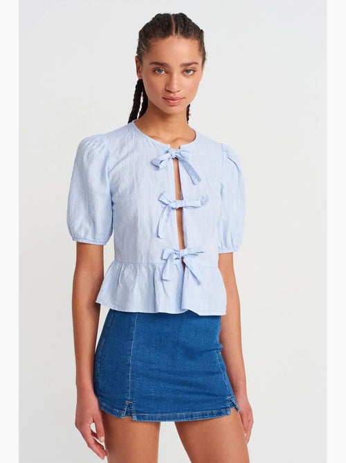 Korte damesblouse met strikdetail dilvin - Kiabi