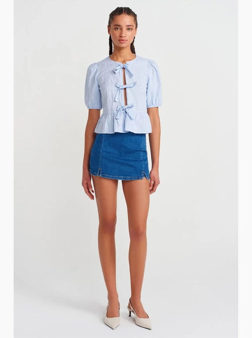 Korte damesblouse met strikdetail dilvin - Kiabi