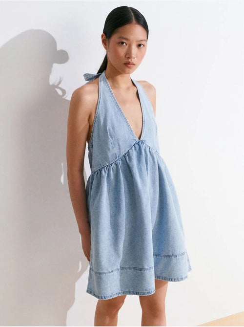 Korte denim jurk van katoen met halter dilvin - Kiabi