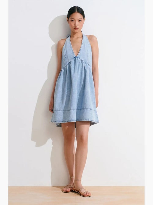 Korte denim jurk van katoen met halter dilvin - Kiabi