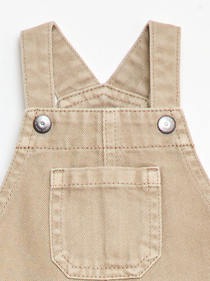 Korte denim tuinbroek van effen katoen Biege - Kiabi