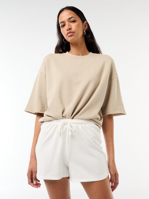 Korte effen katoenen short met trekkoord - Kiabi