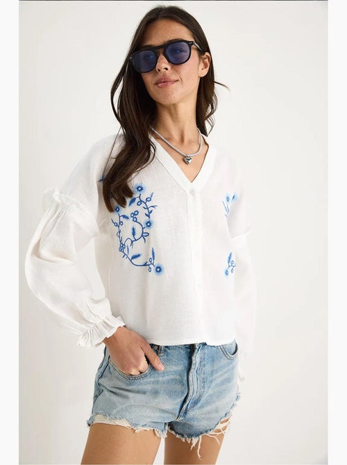 Korte geborduurde blouse met v-hals lucci - Kiabi