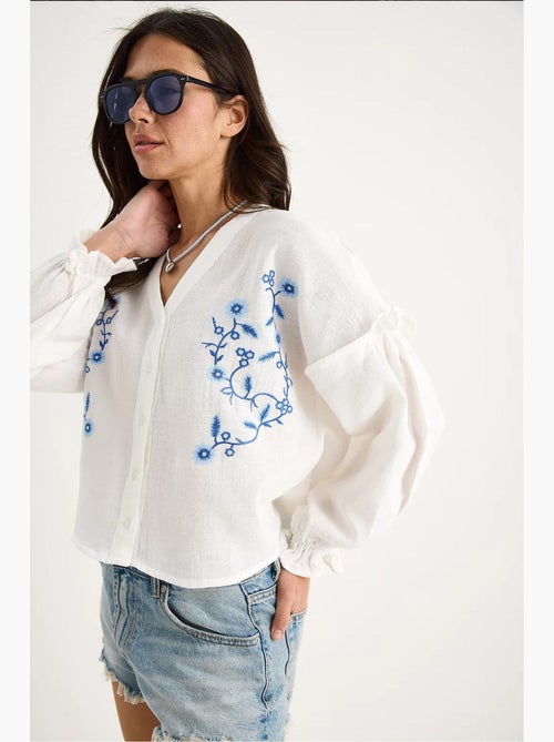 Korte geborduurde blouse met v-hals lucci - Kiabi