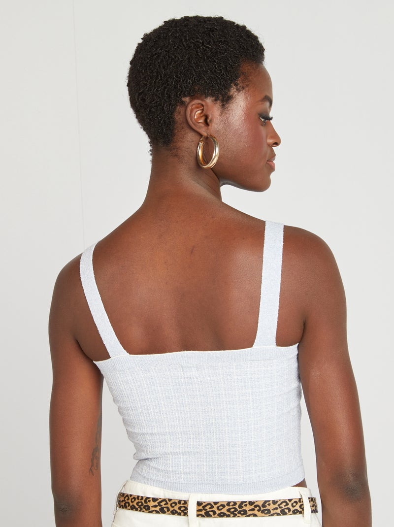 Korte gebreide top met ruitjes BLAUW - Kiabi