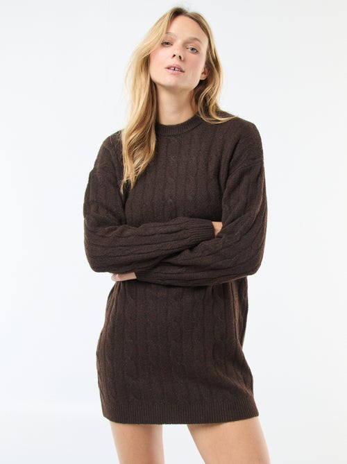 Korte, gebreide trui-jurk met kabelpatroon - Kiabi