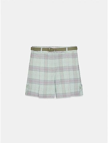 Korte Geruite Short Met Hoge Taille En Riem
