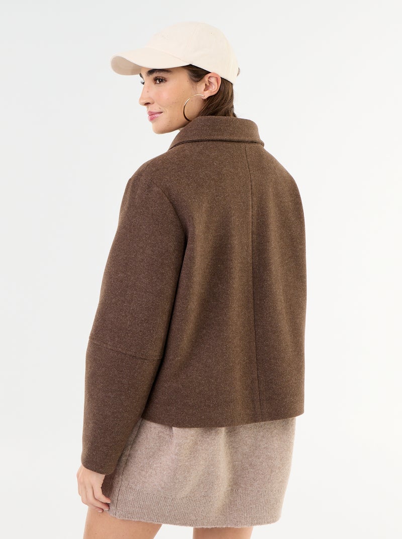 Korte jas met wollook Bruin - Kiabi