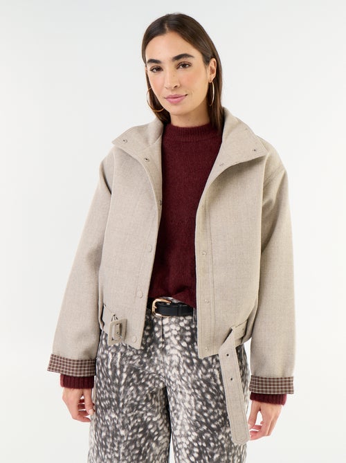 Korte jas met wollook en geïntegreerde riem - Kiabi