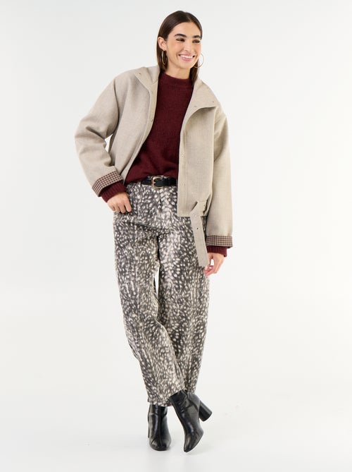 Korte jas met wollook en geïntegreerde riem - Kiabi