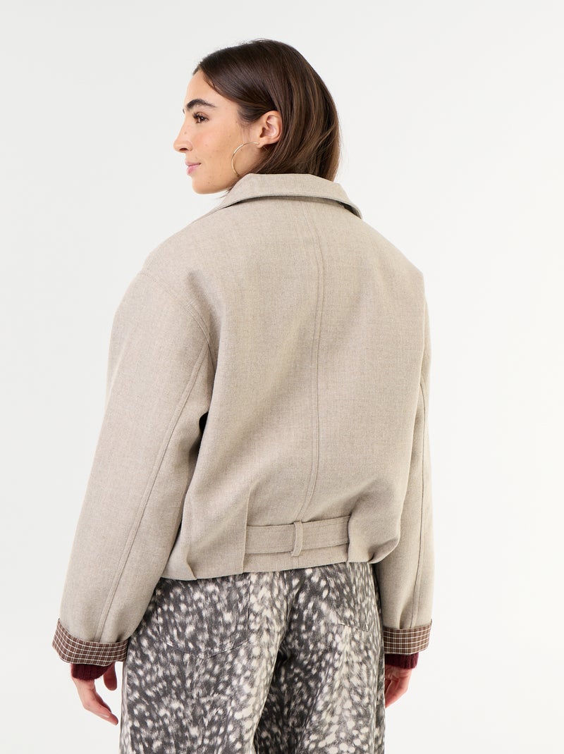 Korte jas met wollook en geïntegreerde riem Biege - Kiabi