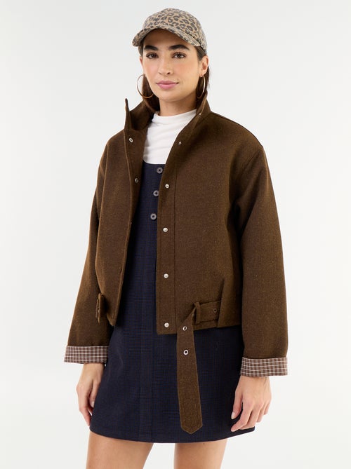 Korte jas met wollook en geïntegreerde riem - Kiabi