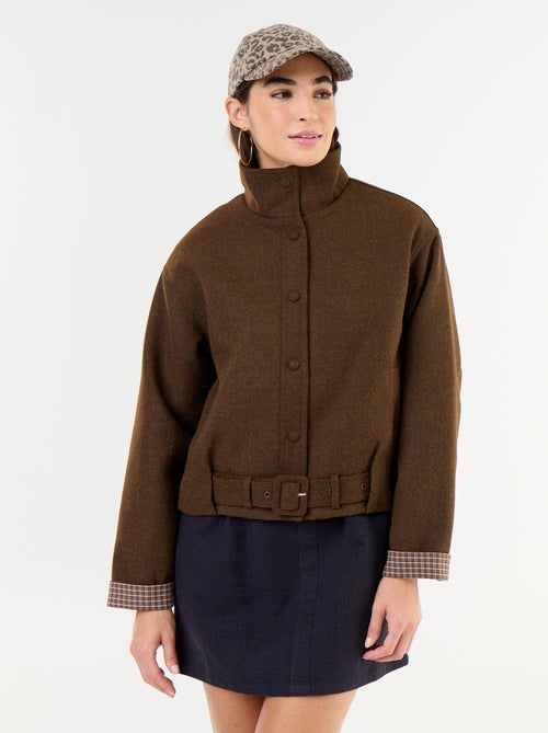 Korte jas met wollook en geïntegreerde riem - Kiabi