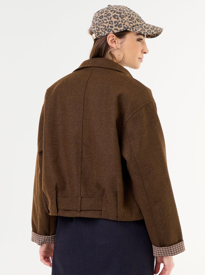Korte jas met wollook en geïntegreerde riem Bruin - Kiabi