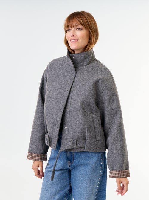 Korte jas met wollook en geïntegreerde riem - Kiabi