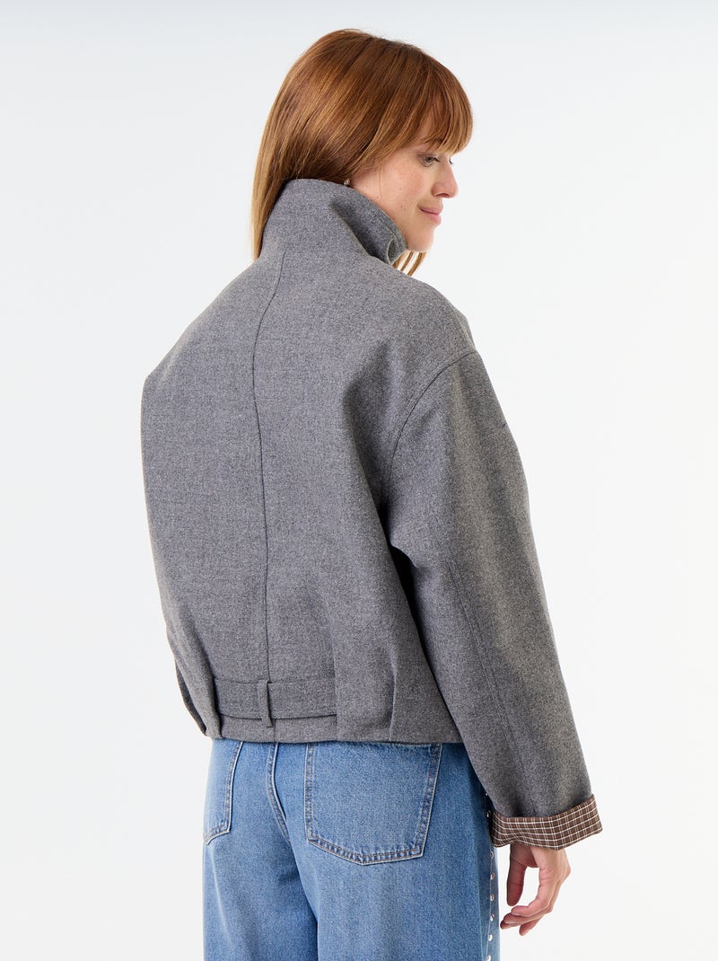 Korte jas met wollook en geïntegreerde riem Grijs - Kiabi