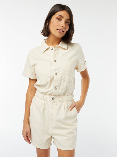 Korte jumpsuit met korte mouw met omgeslagen boordje - Kiabi