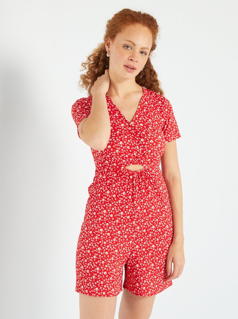 Korte jumpsuit met motiefje ROOD - Kiabi