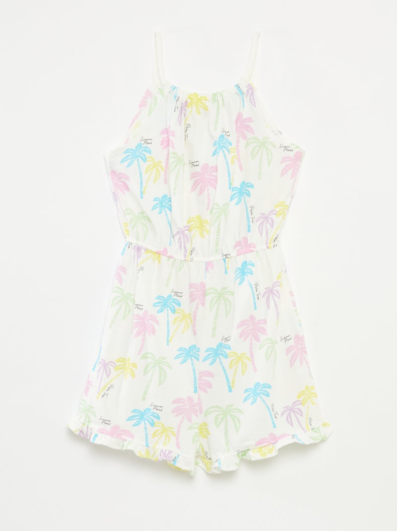 Korte jumpsuit met schouderbandjes en print BIEGE - Kiabi