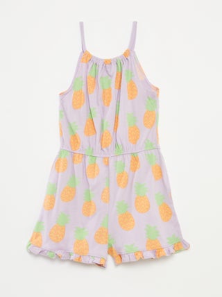 Korte jumpsuit met schouderbandjes en print