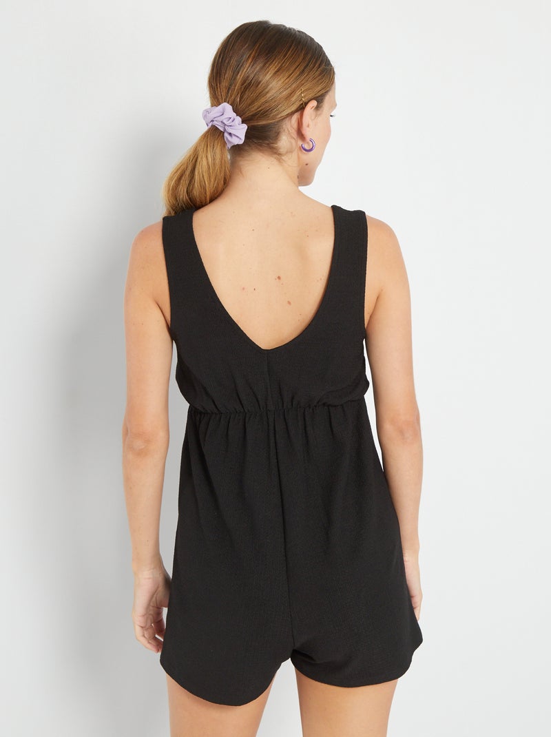 Korte jumpsuit met wafeltextuur ZWART - Kiabi