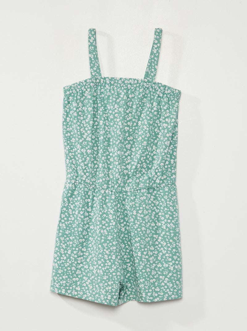 Korte jumpsuit van jerseystof met bloemenprint GROEN - Kiabi