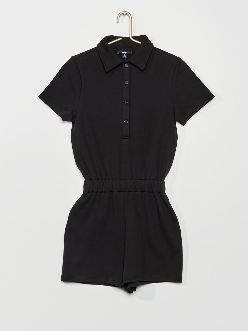 Korte jumpsuit van joggingstof met polokraag zwart Kiabi 15.00€