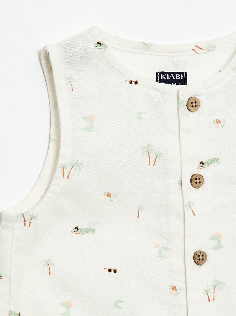 Korte jumpsuit van katoen en linnen Wit - Kiabi