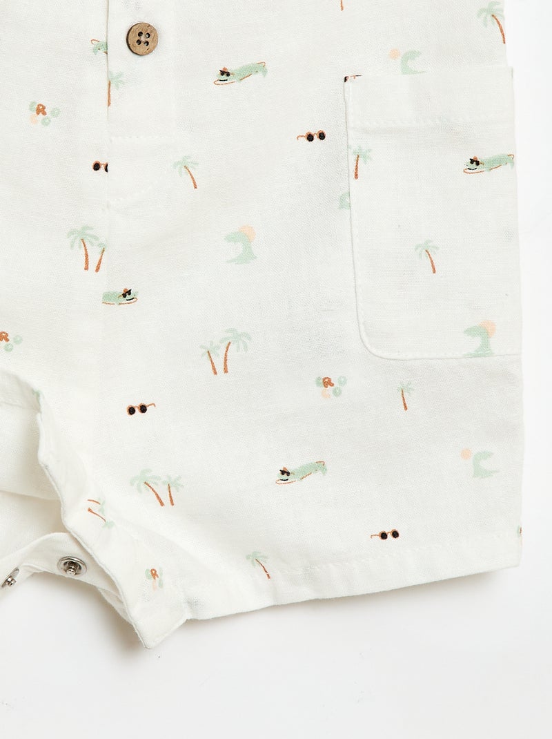 Korte jumpsuit van katoen en linnen Wit - Kiabi