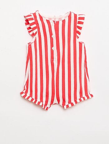 Korte jumpsuit van katoenen jerseytricot met ruches aan de mouwen