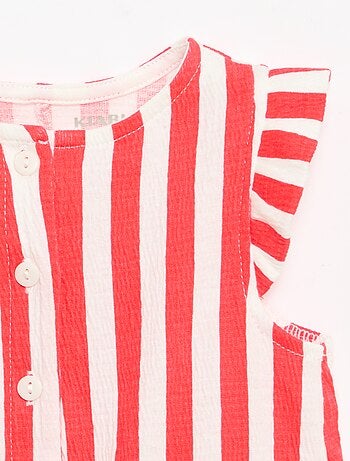 Korte jumpsuit van katoenen jerseytricot met ruches aan de mouwen