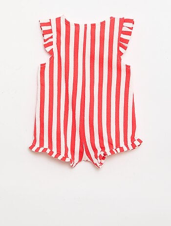 Korte jumpsuit van katoenen jerseytricot met ruches aan de mouwen
