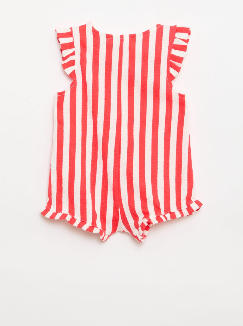 Korte jumpsuit van katoenen jerseytricot met ruches aan de mouwen Rood - Kiabi
