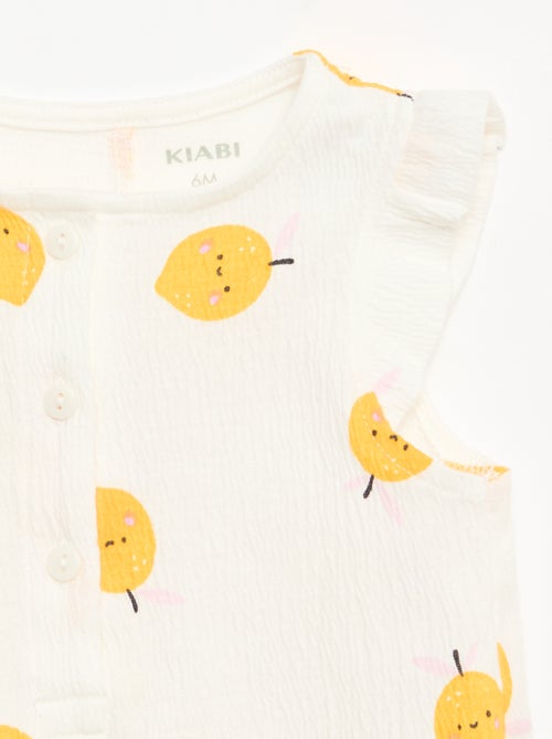 Korte jumpsuit van katoenen jerseytricot met ruches aan de mouwen - Kiabi