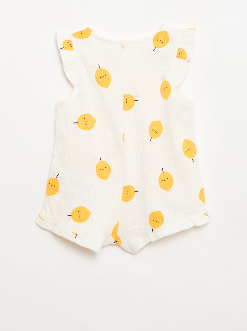 Korte jumpsuit van katoenen jerseytricot met ruches aan de mouwen Wit - Kiabi