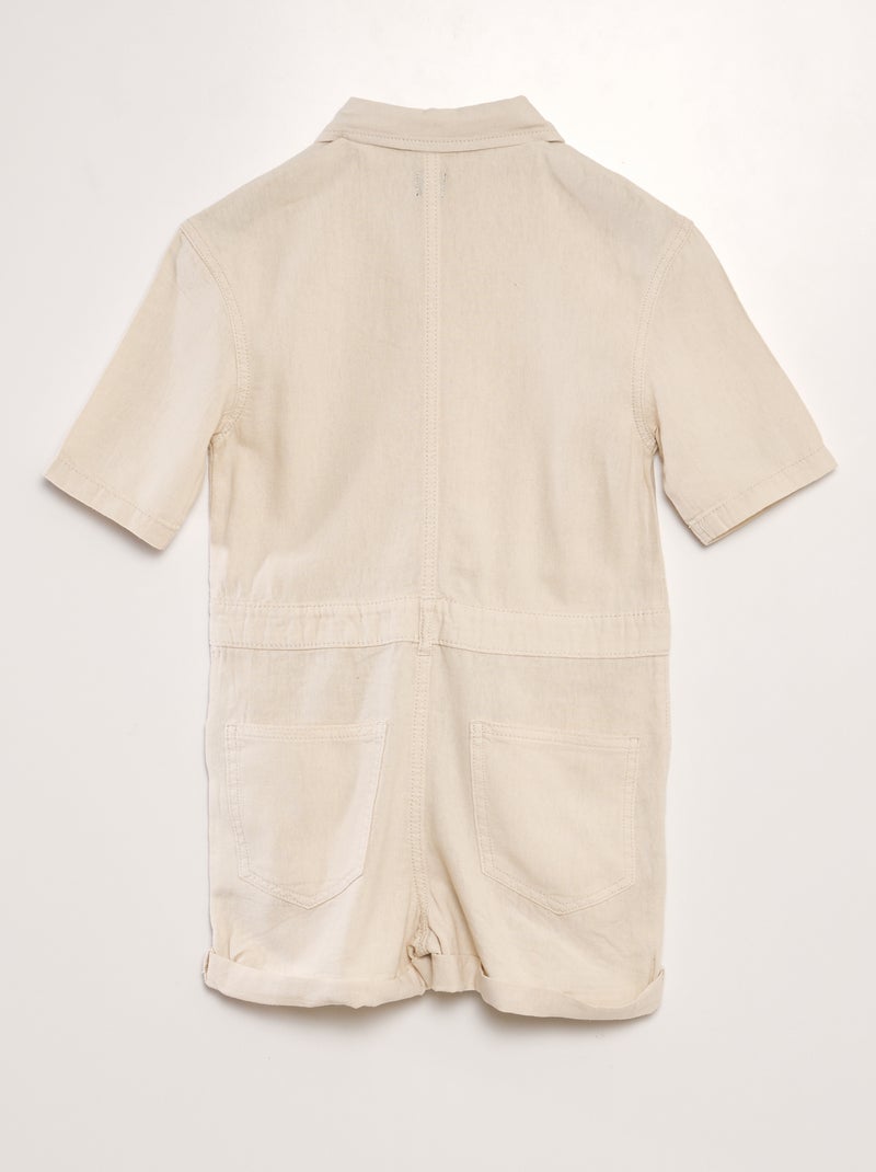 Korte jumpsuit van linnenmix met korte mouw - Uniseks BIEGE - Kiabi