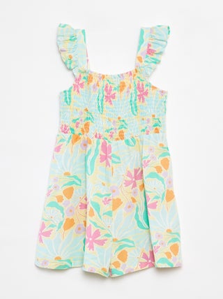 Korte jumpsuit van linnenmix met ruche