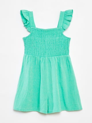 Korte jumpsuit van linnenmix met ruche