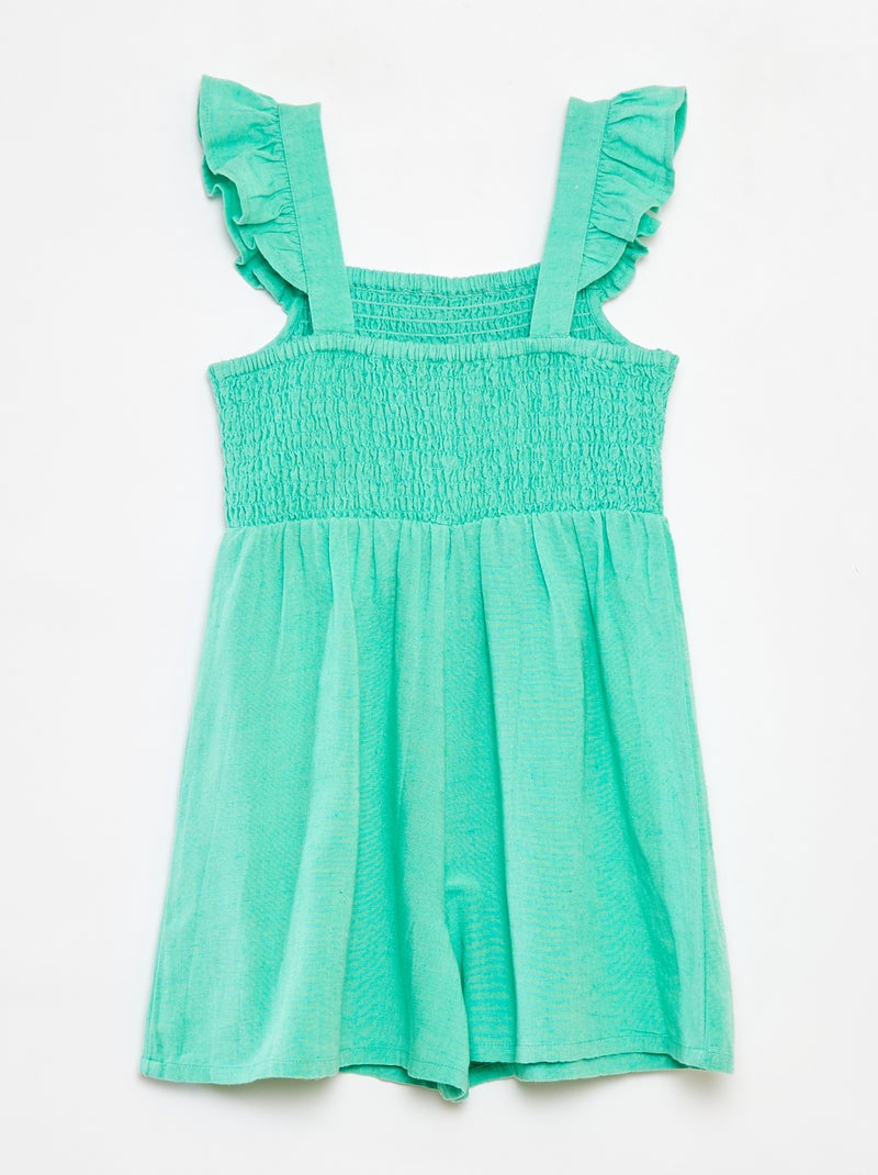 Korte jumpsuit van linnenmix met ruche Groen - Kiabi