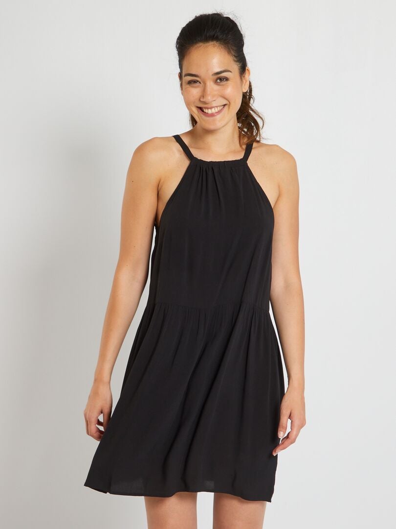 Korte jurk in haltermodel zwart - Kiabi
