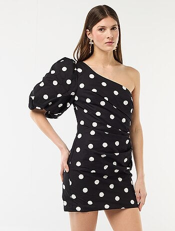 Korte jurk met asymmetrische hals