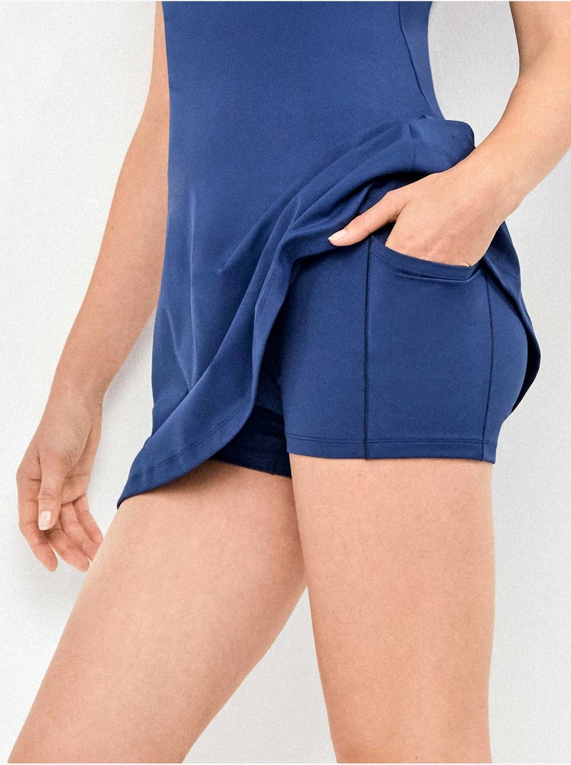 Korte jurk met bandjes Marineblauw - Kiabi