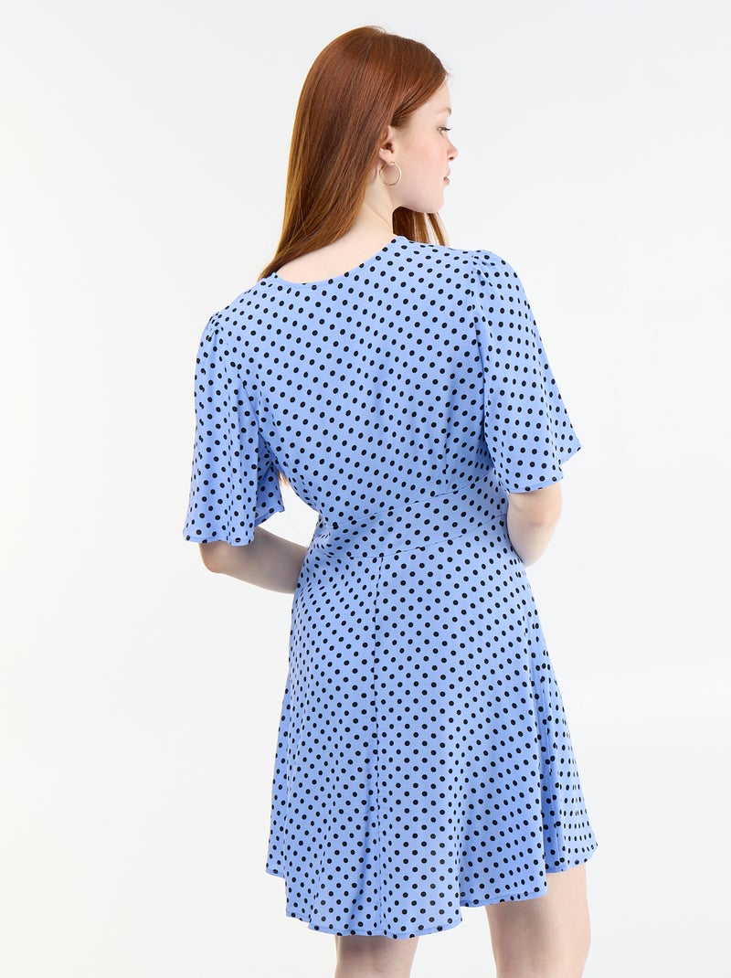 Korte jurk met korte mouwen en stippenpatroon Blauw - Kiabi